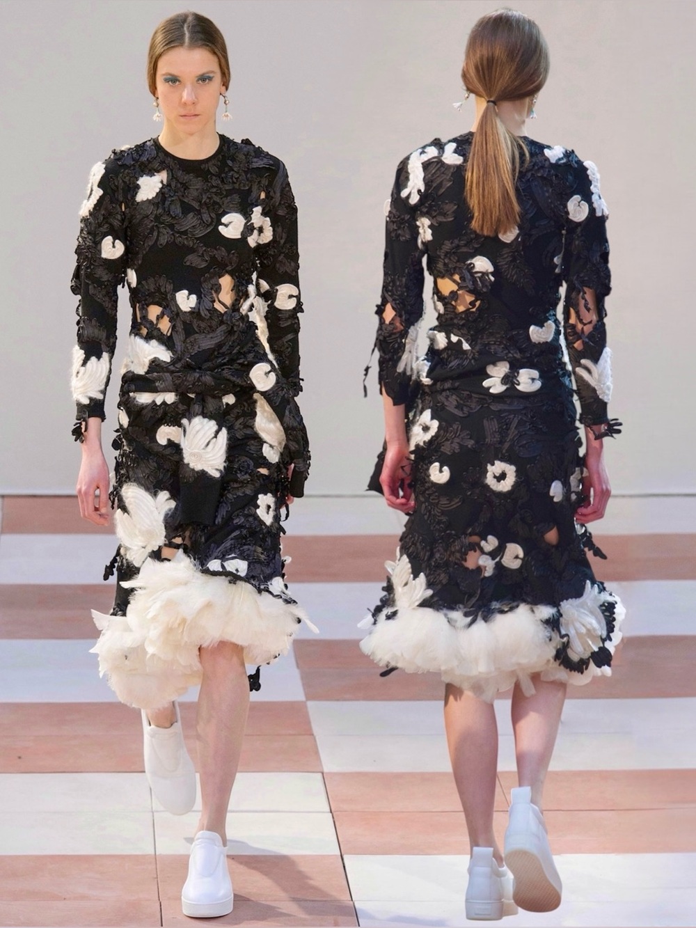 CÉLINE BLACK DRESS WITH CORNELY EMBROIDERIES & FEATHERS SIZE S BY PHOEBE PHILO